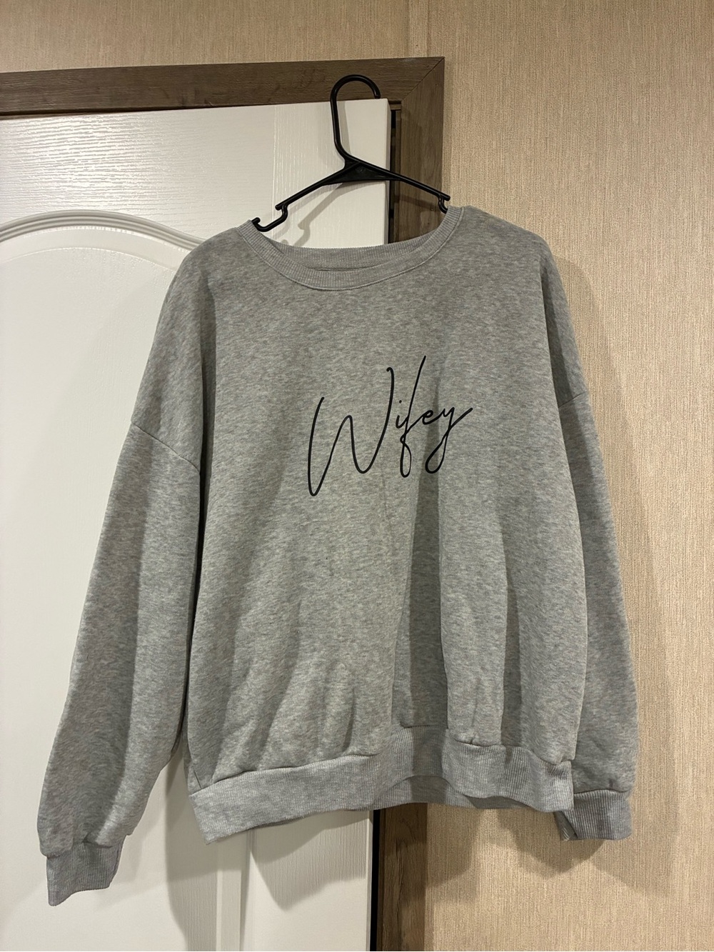 SHEIN Grey 'Wifey' Script Crewneck Sweater